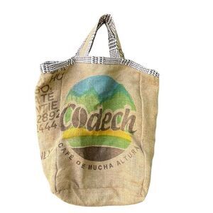 Codech up-cycled tote bag burlap lined coffee sack.